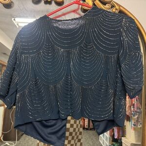 Elegant Navy Blue Beaded Women's Top